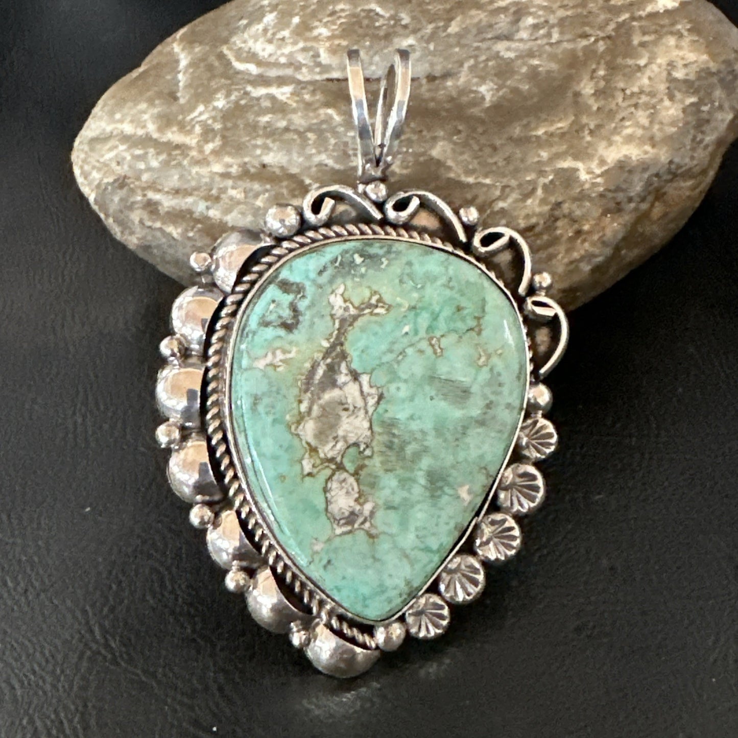 Men Women Green Royston Turquoise Pendant Navajo Sterling Yazzie 19521