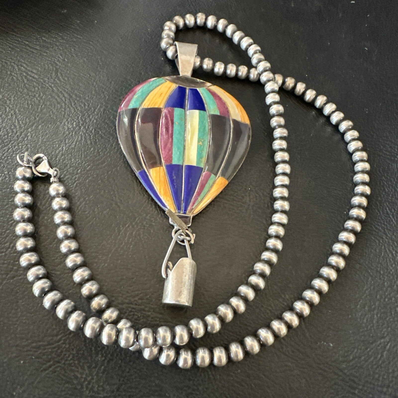 Balloon Multicolor Spiny Turquoise Pendant Navajo Sterling Silver Necklace 18757