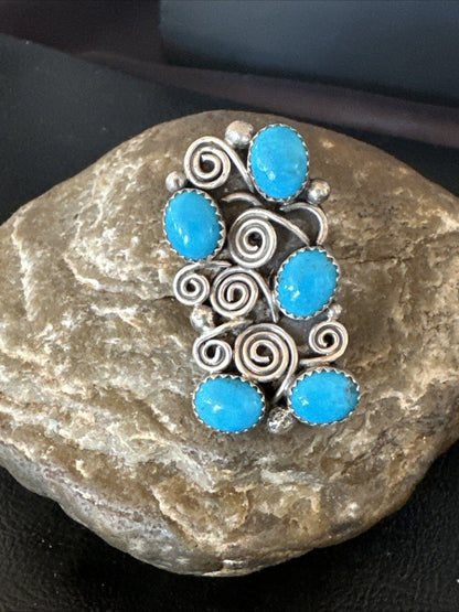 Navajo Blue Kingman Turquoise Ring MultiStone Cluster Sz 8 19801