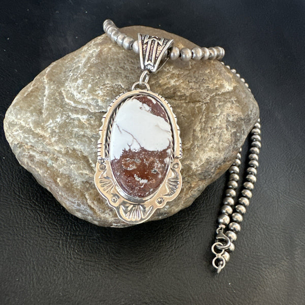 Wild Horse Turquoise Pendant Beads Necklace | Sterling Silver | Authentic Native American Handmade | 18023
