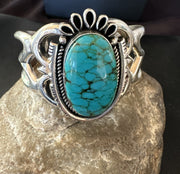 Yazzie Kingman Turquoise Navajo Tufa Cast Cuff Bracelet | Sterling Silver | Authentic Native American Handmade | 19692