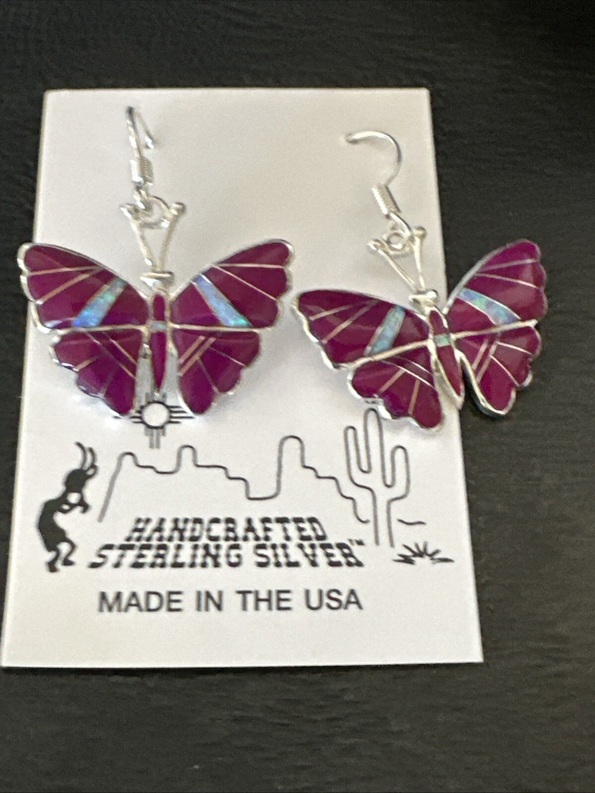 Butterfly Purple Stone Sugilite Opal Inlay Sterling Silver Dangle Earrings 18556