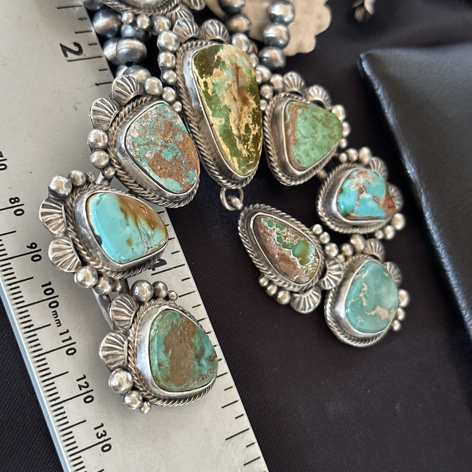 Royston Turquoise Navajo Squash Sterling Silver Naja Necklace Earrings 18229