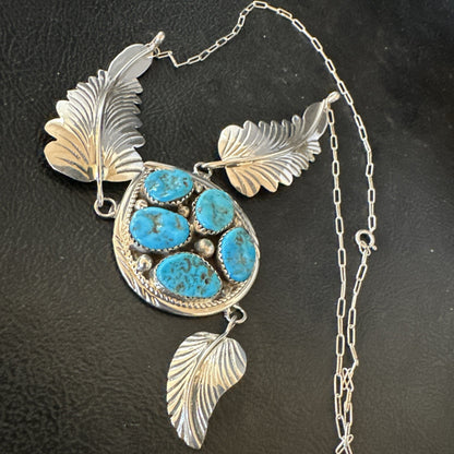 Blue Kingman Turquoise Navajo Sterling Silver Cluster Pendant 18575