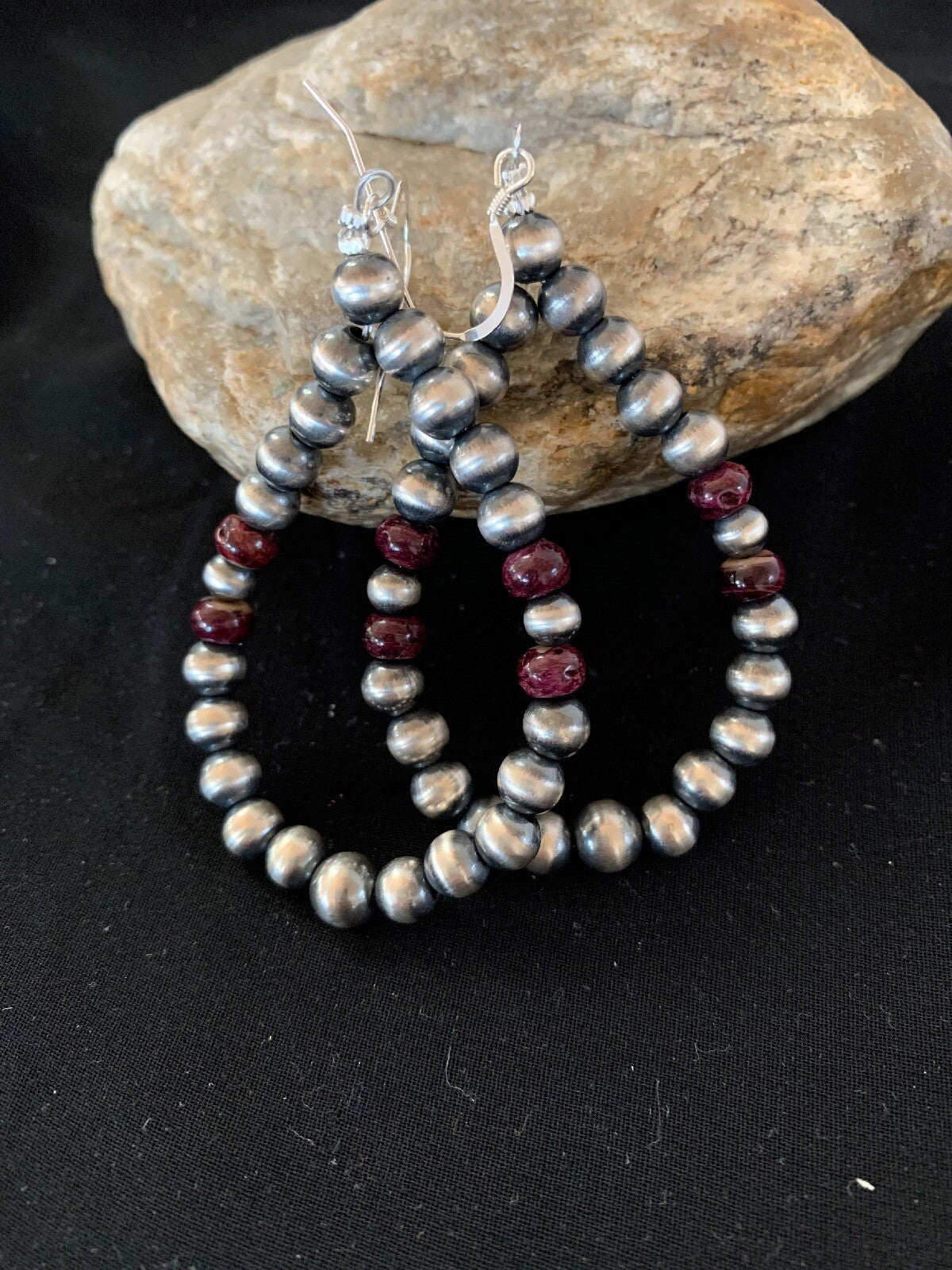 Native Purple Spiny Oyster Sterling Silver Beads Navajo Earrings 3248