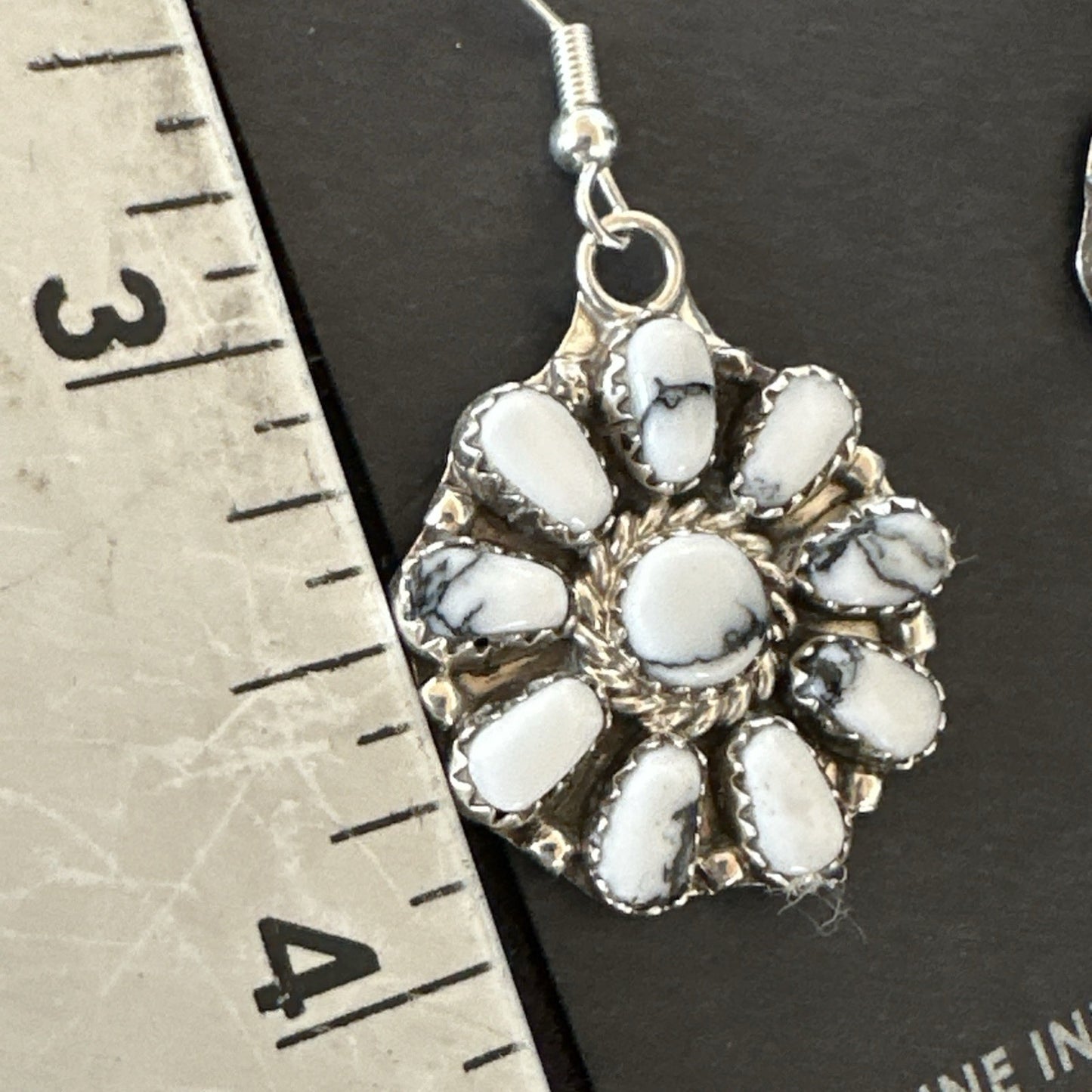 Womens Cluster White Buffalo Navajo Sterling Silver Dangle Earrings 19092
