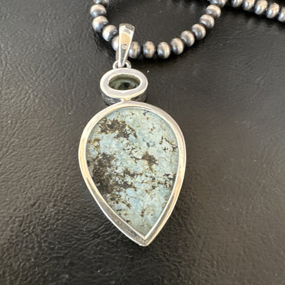 Womens Dry Creek Turquoise Topaz Pendant Navajo Sterling Silver Necklace 19744
