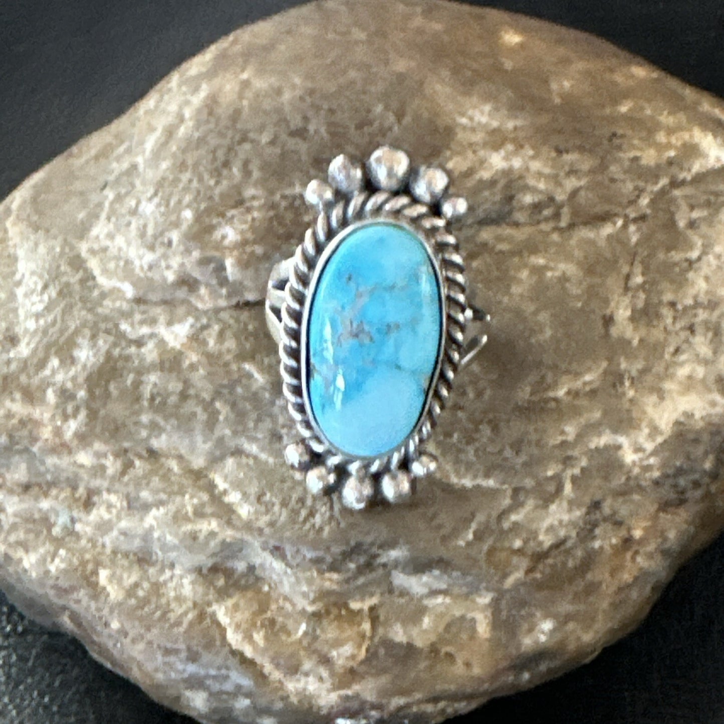 Blue Kingman Turquoise Native American Navajo Sterling Silver Ring Size 6 18594