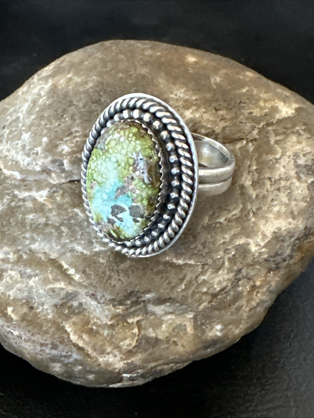 Navajo Sterling Silver Green Royston Turquoise Ring Size 9 19619