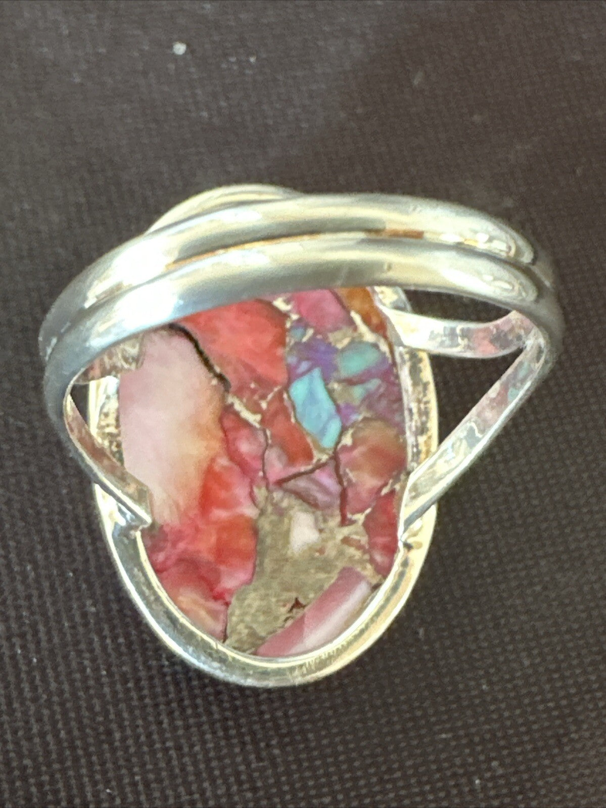 Blue Turquoise Purple Spiny Oyster Navajo Sterling Silver Ring Size 10 18203