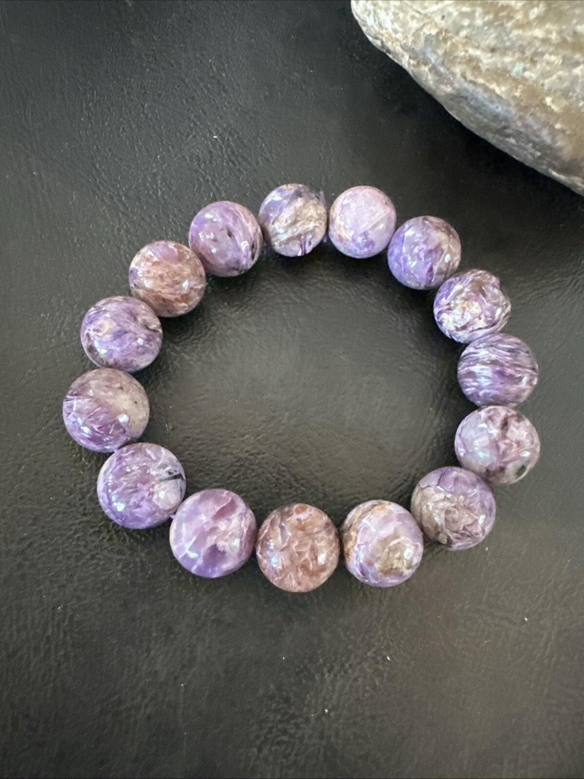 Native Purple Charoite 12mm Stretch Elastic Bracelet Adjustable 18870