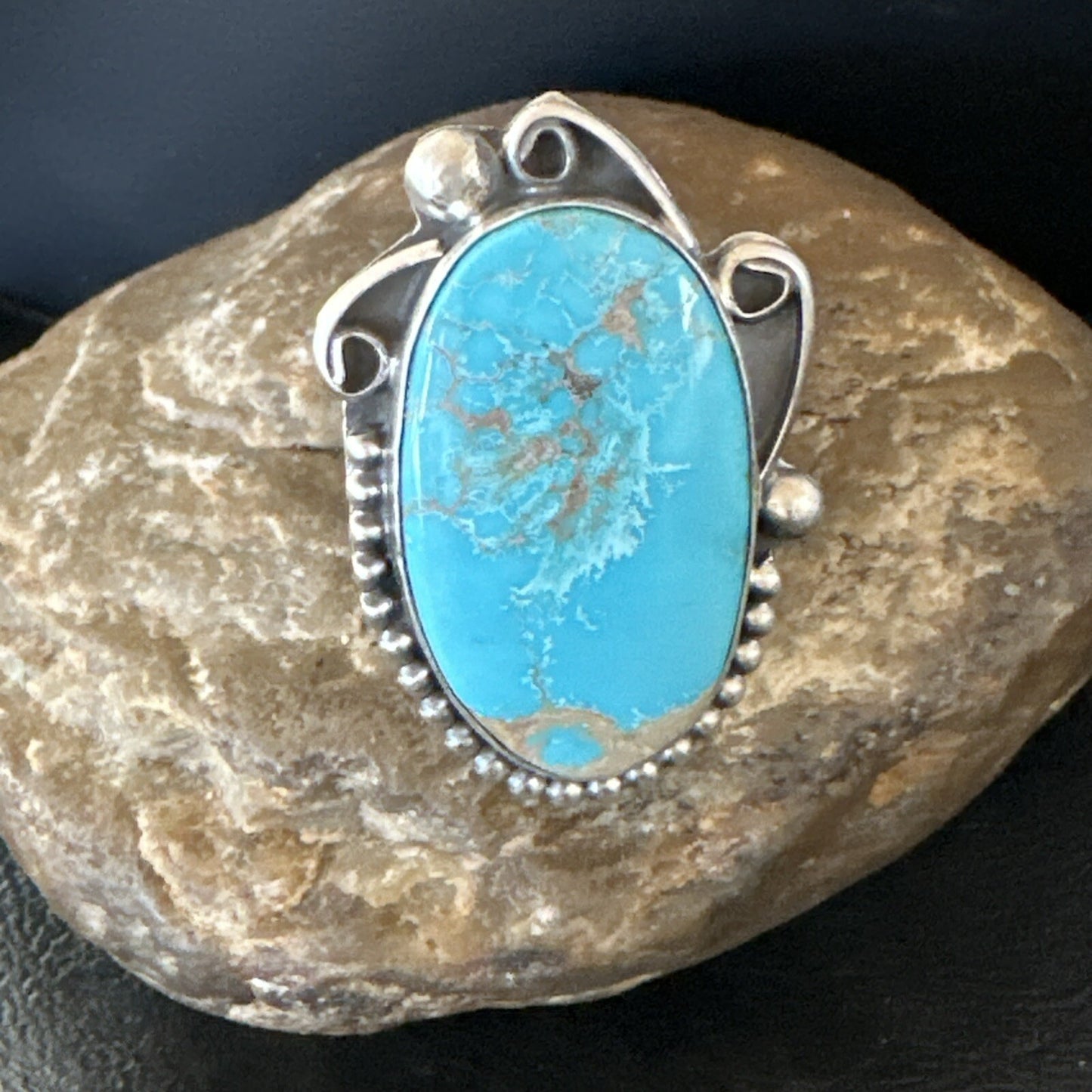 Blue Kingman Turquoise Navajo Sterling Silver Ring Size 11 18797