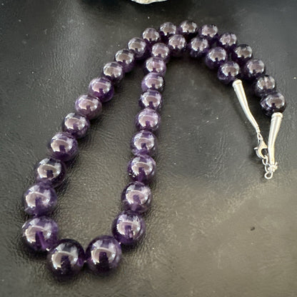 12mm Purple Amethyst Southwestern Sterling Silver Necklace 19” 18619