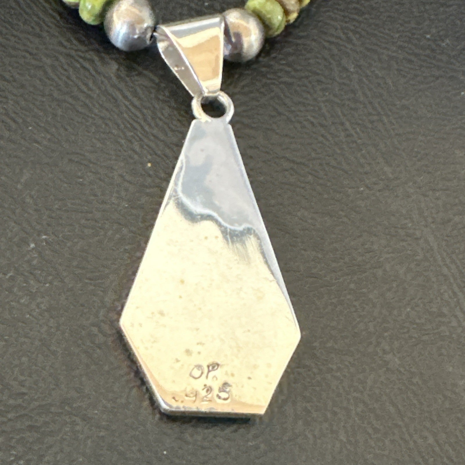 Womens Green Gaspeite Turquoise Pendant Navajo Sterling Silver Necklace 19546