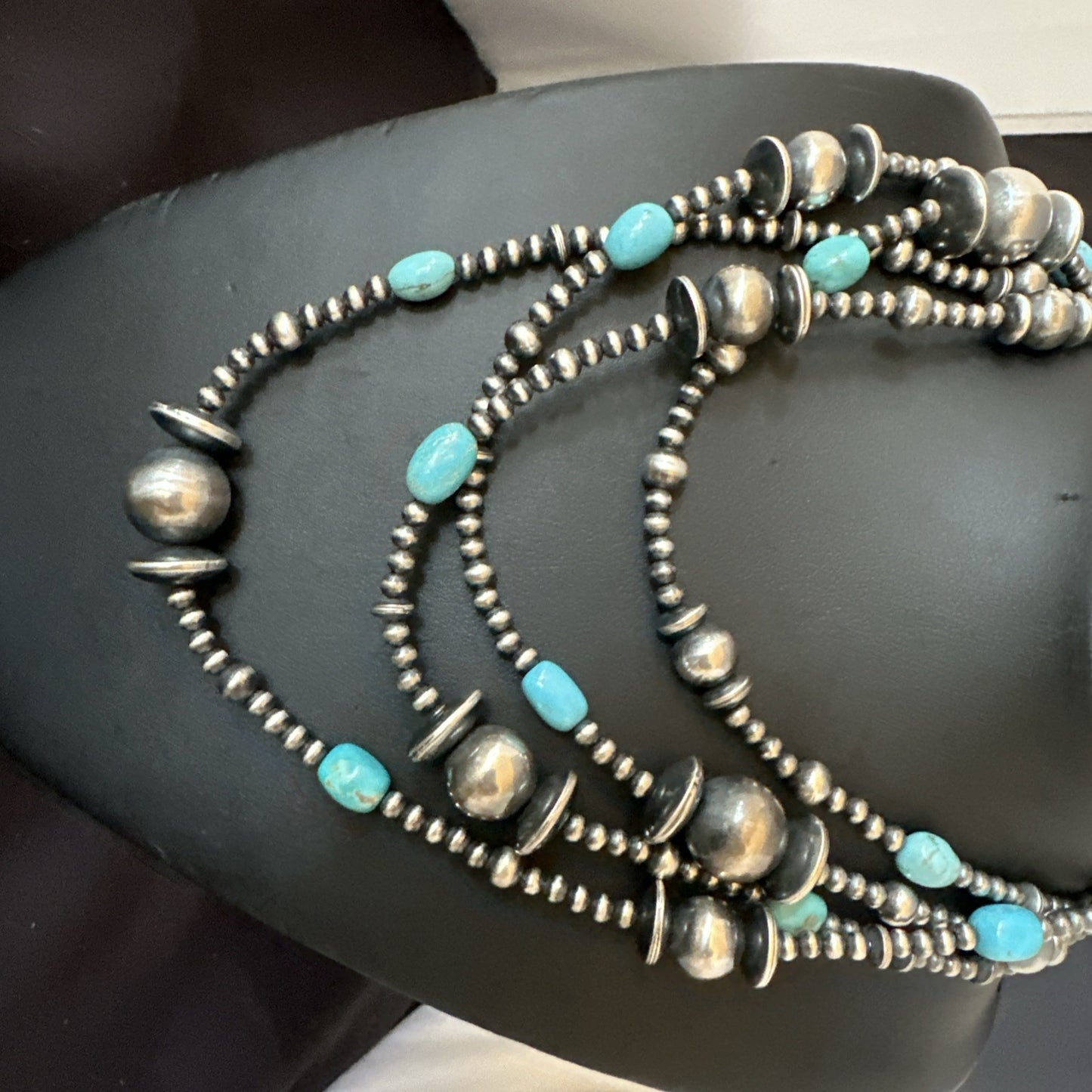 Native Navajo Sterling Silver Beads Blue Turquoise 72 in Necklace 19117