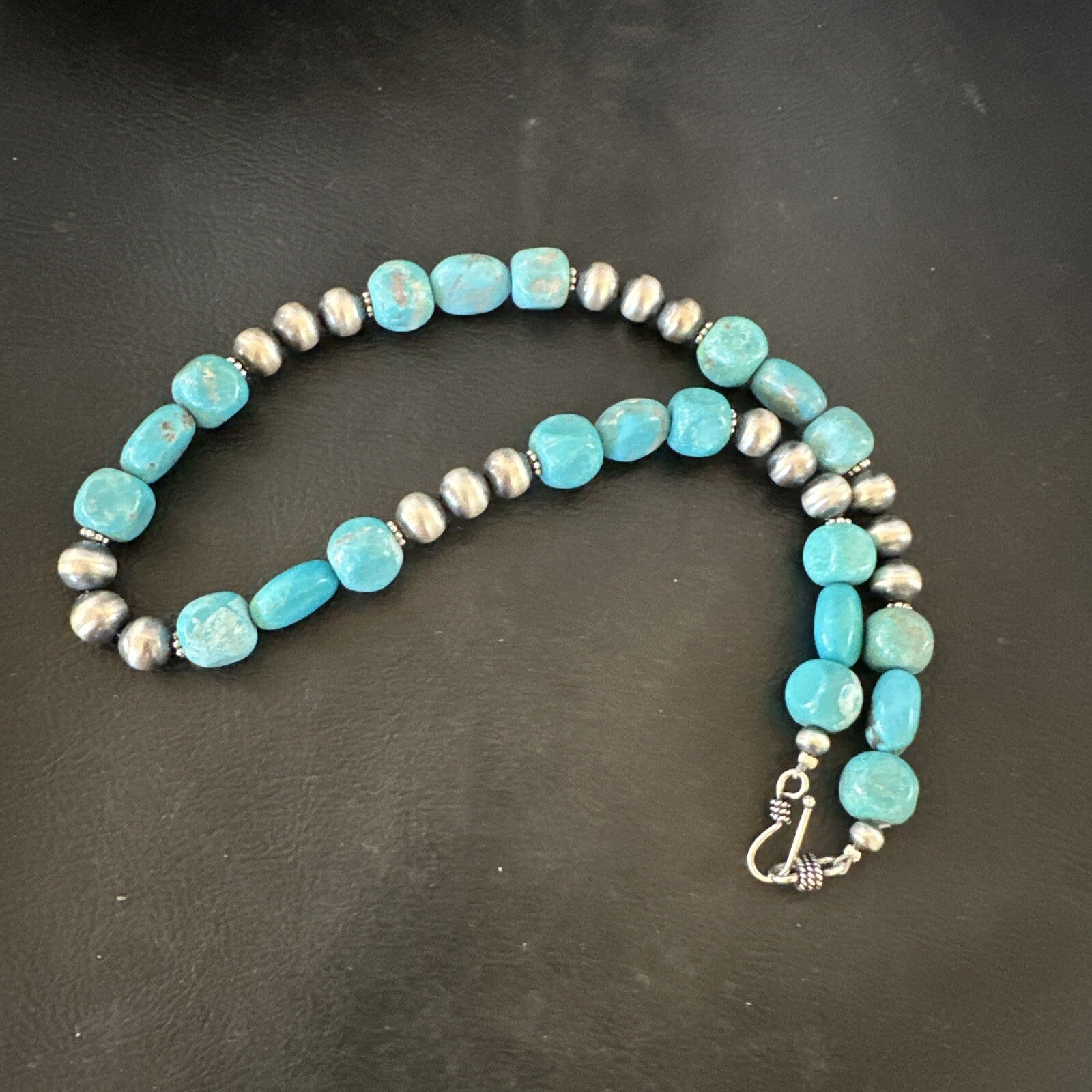 WoMens Blue Turquoise Nugget Navajo Pearls Sterling Silver Necklace 93416