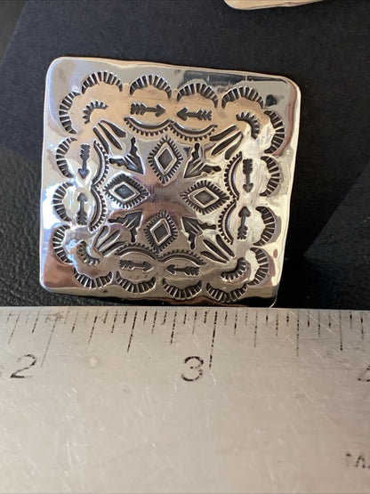 Native American Womens Navajo Sterling Silver Stamped Handmade Earrings M