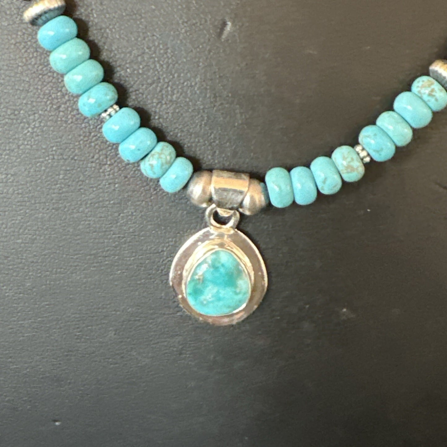 WoMens Blue Kingman Turquoise Pendant Navajo Sterling Silver Necklace 21" 18149