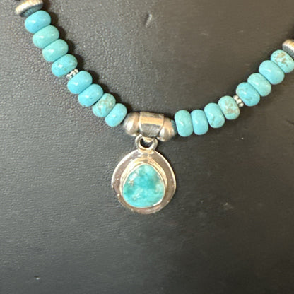 WoMens Blue Kingman Turquoise Pendant Navajo Sterling Silver Necklace 21" 18149