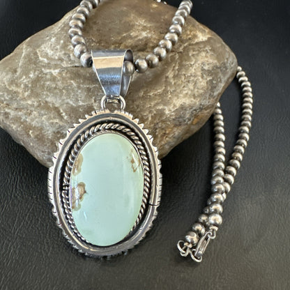 Mens Women Navajo Sterling Silver Green Turquoise Necklace Pendant 18195