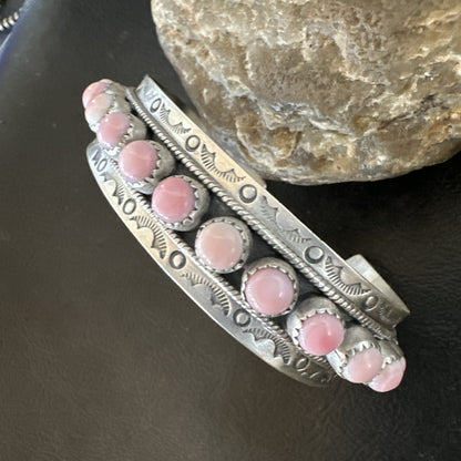 Navajo Pink Conch Cluster Sterling Silver Cuff Bracelet 18854