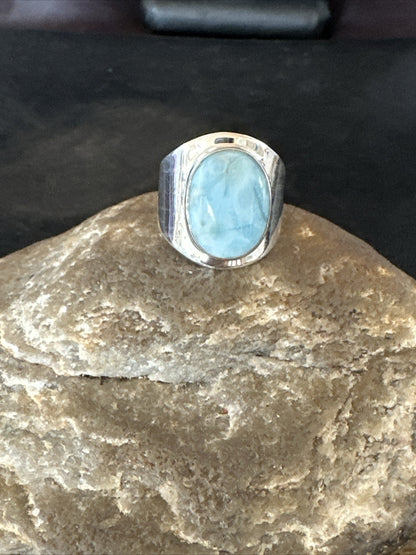 Womens Blue Larimar Navajo Sterling Silver Ring Size 9 17674
