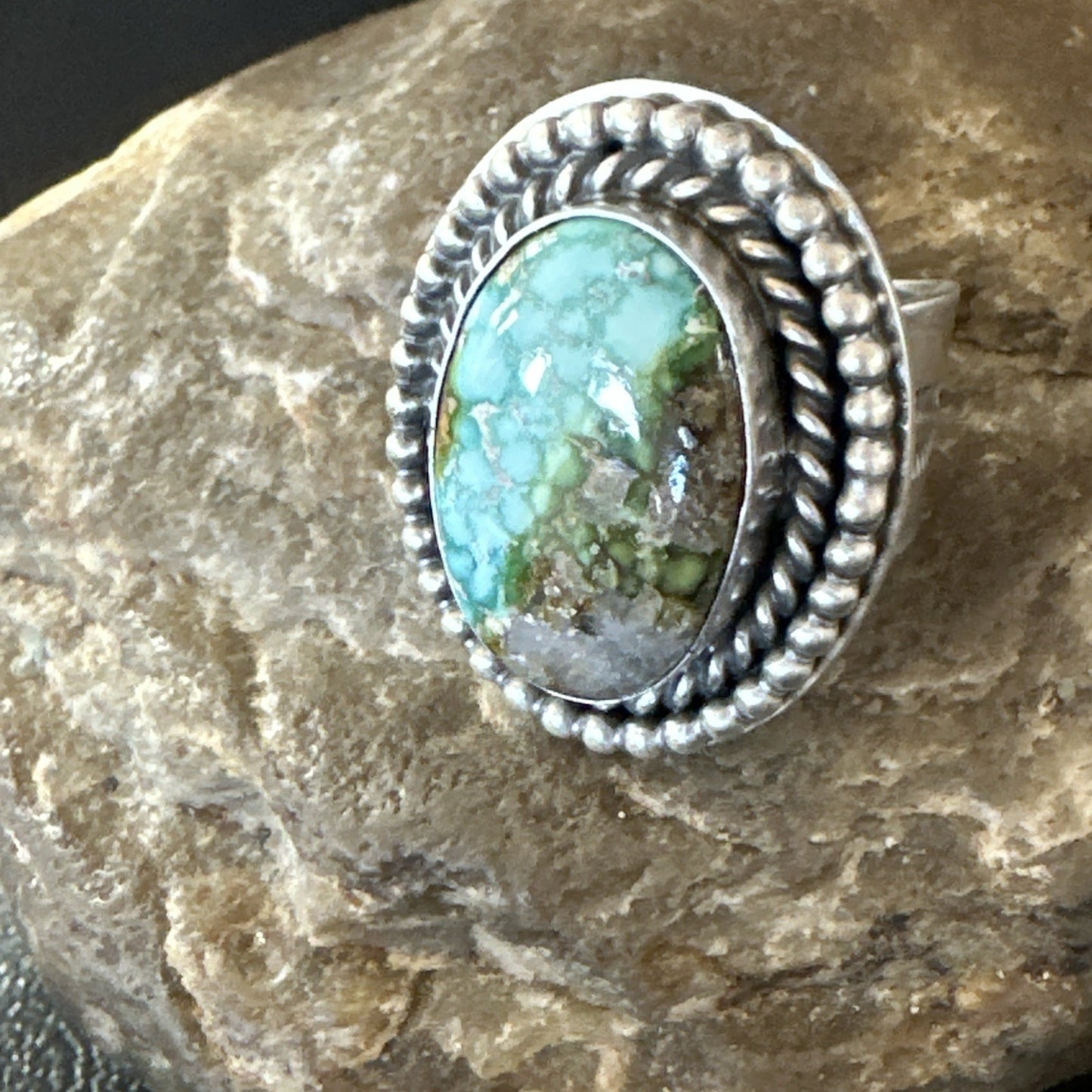 Navajo Sterling Silver Green Royston Turquoise Ring Size 7 19630