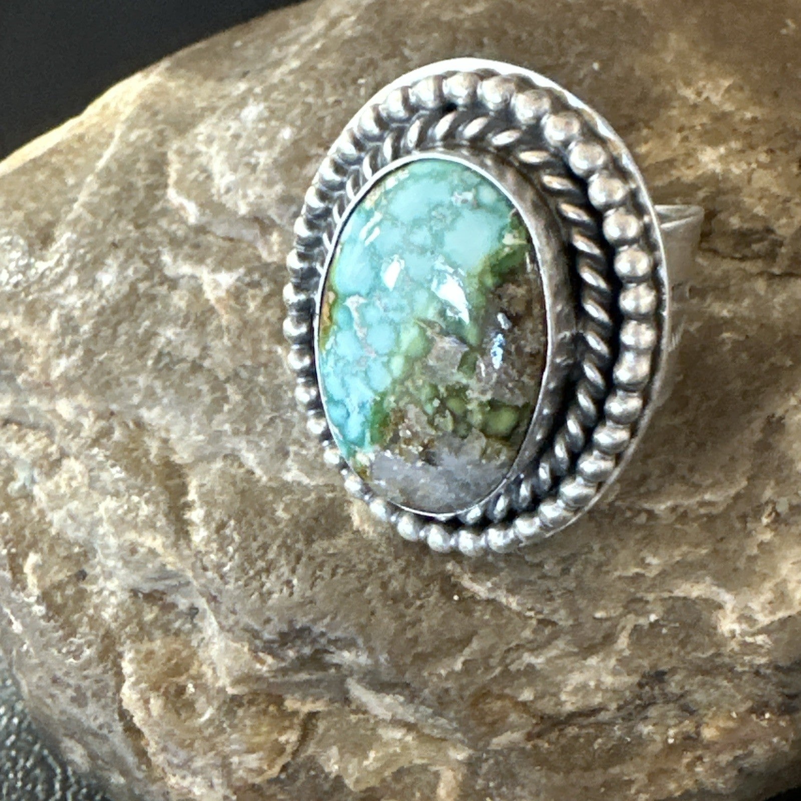 Navajo Sterling Silver Green Royston Turquoise Ring Size 7 19630