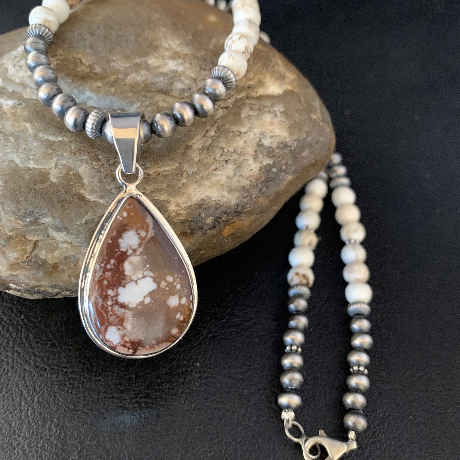 Wild Horse Turquoise Pendant Navajo Pearls Sterling Silver Necklace 20" 13864