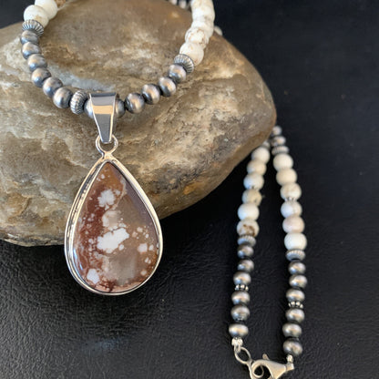Wild Horse Turquoise Pendant Navajo Pearls Sterling Silver Necklace 20" 13864