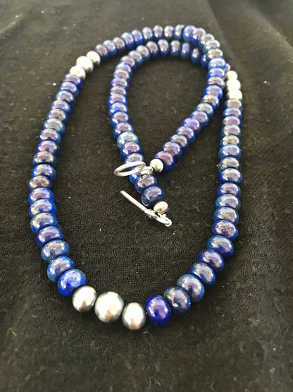 Blue Lapis Sterling Silver Pueblo Navajo Mens Necklace 22” 8371