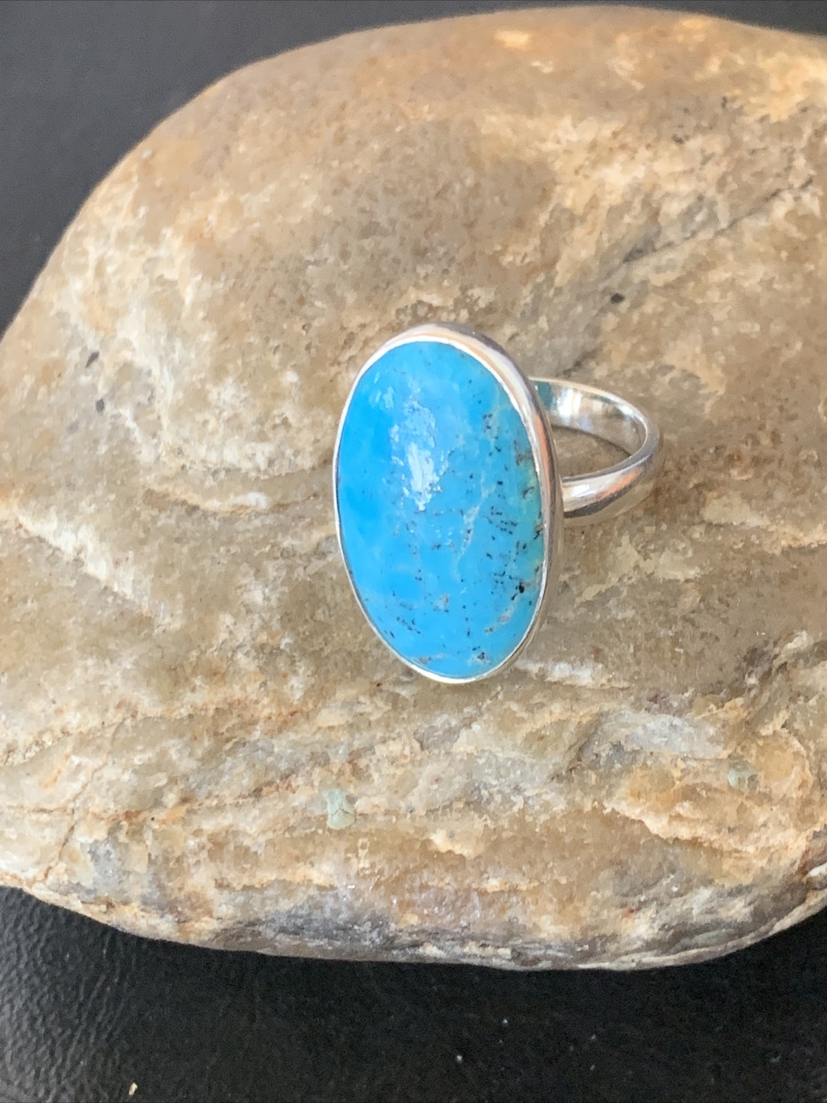 Womens Blue Kingman Turquoise Navajo Sterling Silver Ring Size 7.5 11616