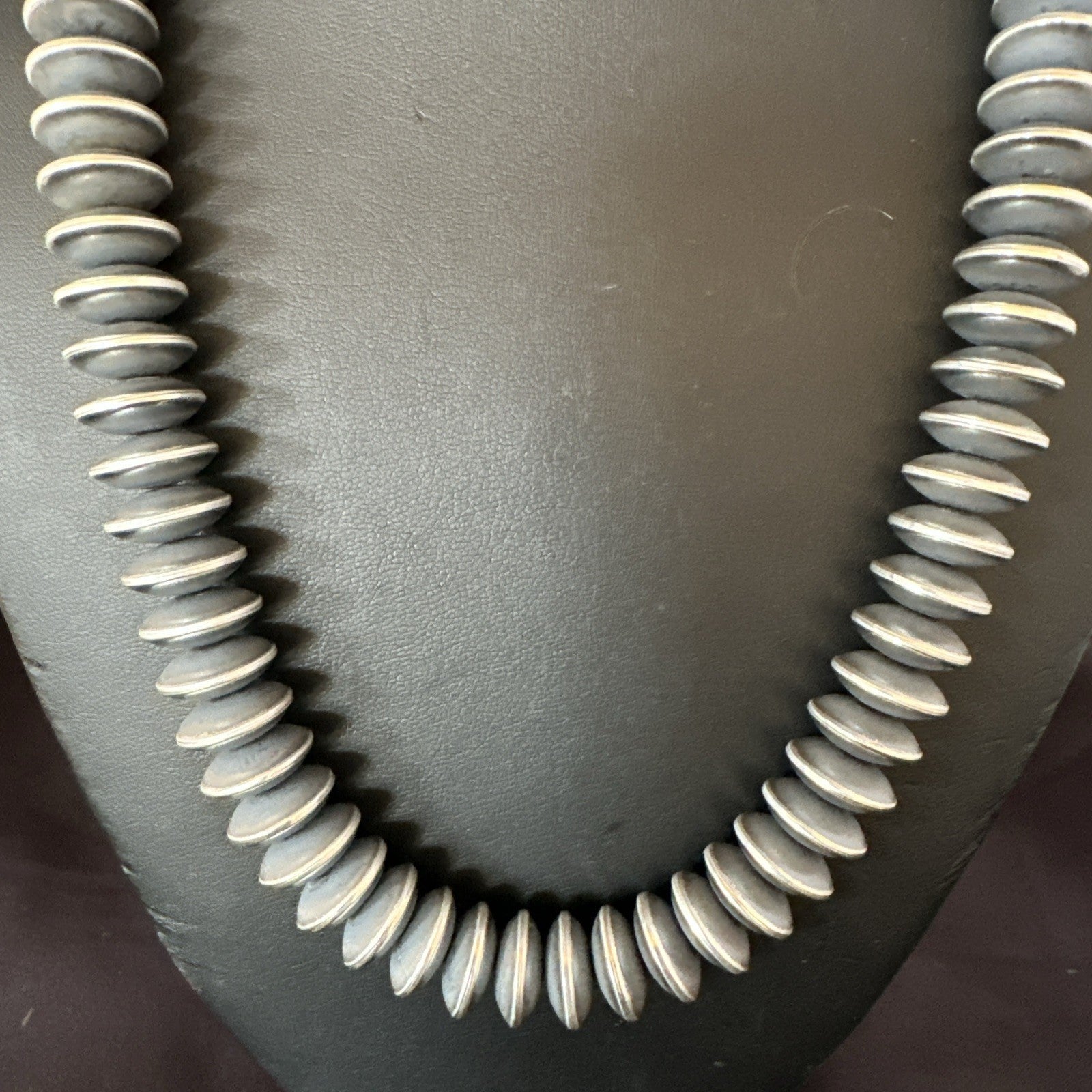 Statement Flat 14mm Rondelle Sterling Silver Beads Necklace 20” 19023