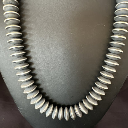 Statement Flat 14mm Rondelle Sterling Silver Beads Necklace 20” 19023