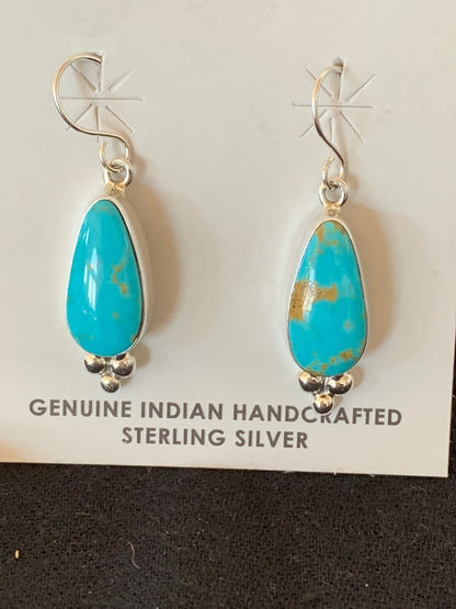 Womens Blue Turquoise Navajo Sterling Silver Earrings 1" 12981