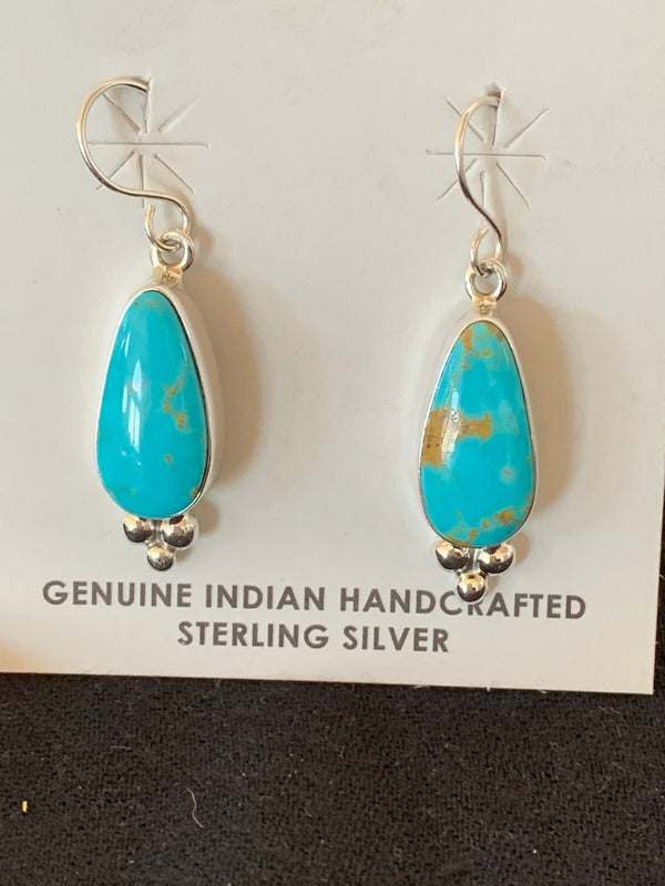 Women's Blue Turquoise Navajo Earrings 1" | Sterling Silver | Authentic Native American Handmade | 12981