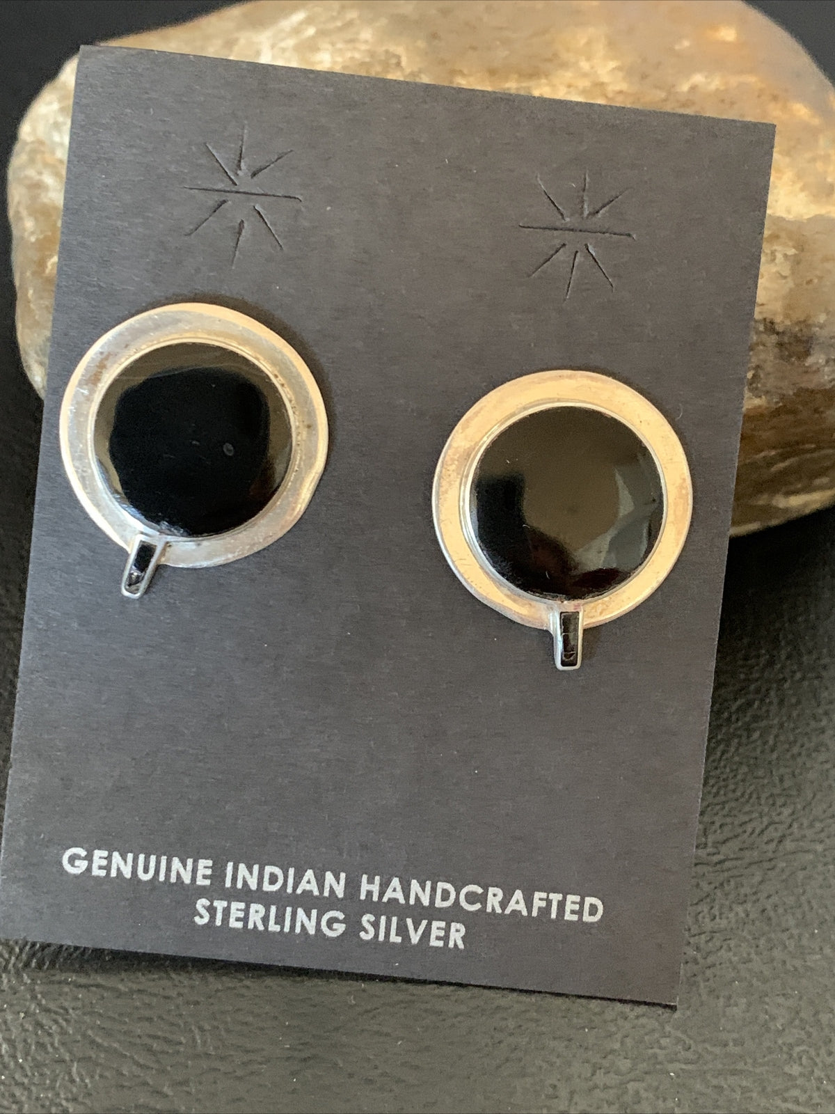 Black Onyx Navajo Sterling Silver Stud Post Earrings 0.75" 12641
