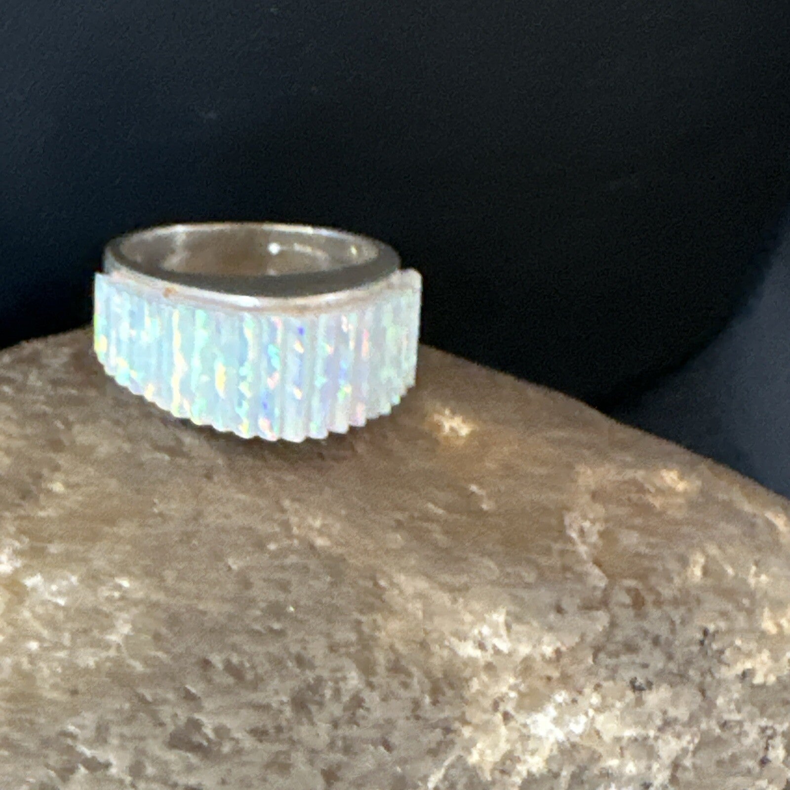 Blue Opal Navajo Sterling Silver Band Inlay Ring Size 6 18801