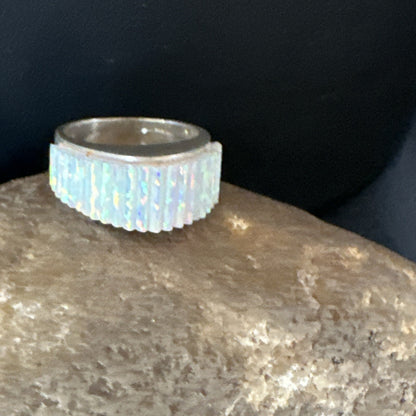 Blue Opal Navajo Sterling Silver Band Inlay Ring Size 6 18801