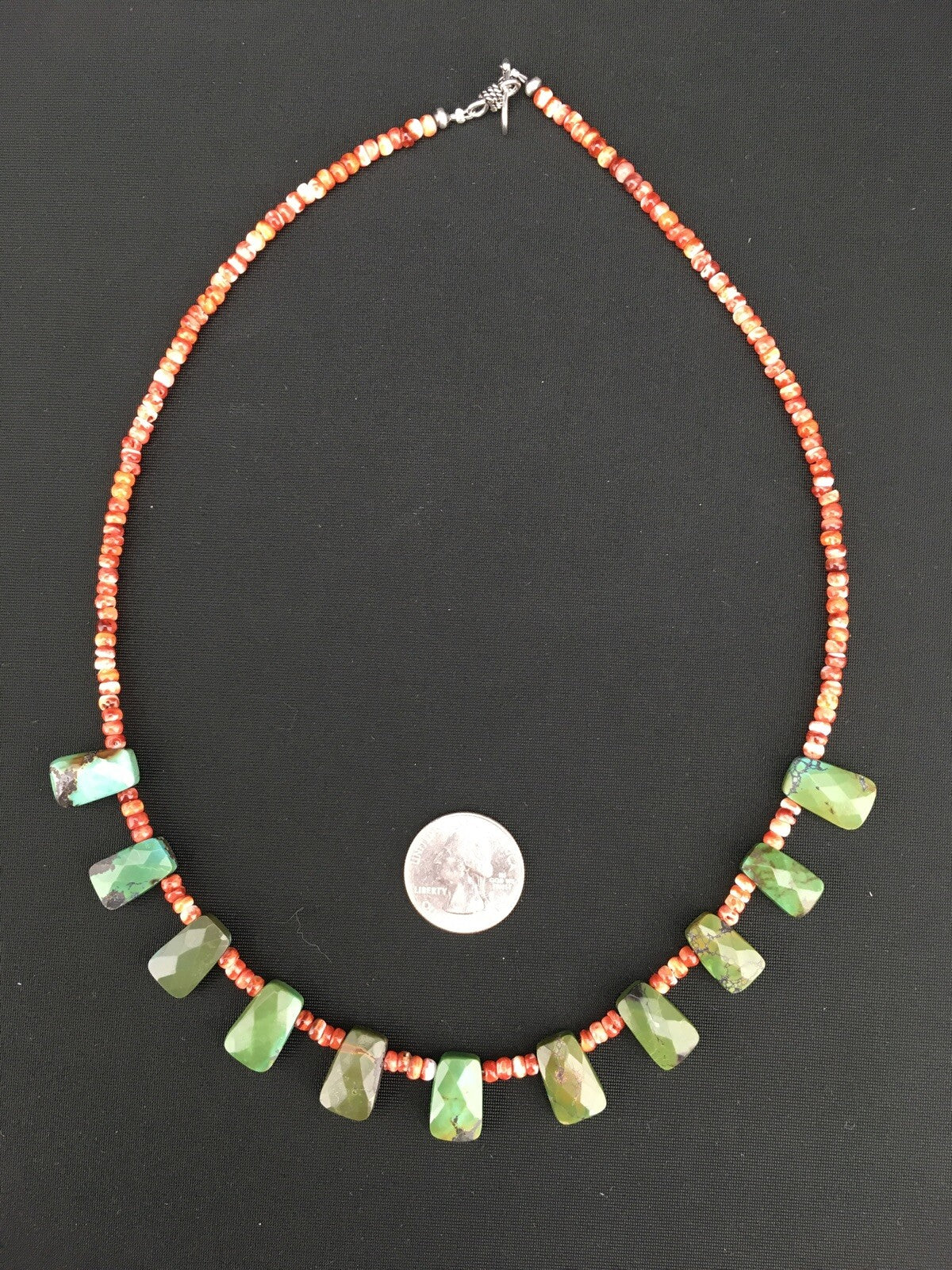 Spiny Oyster & Faceted Turquoise Navajo Sterling Silver Necklace 20" 04917