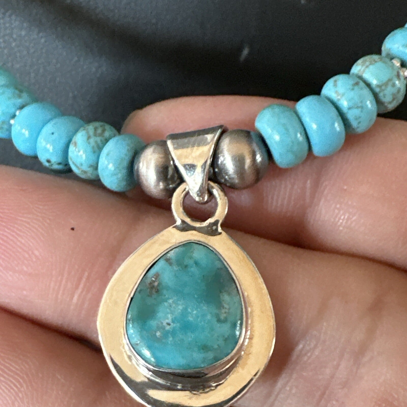 WoMens Blue Kingman Turquoise Pendant Navajo Sterling Silver Necklace 21" 18149