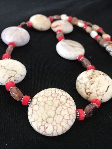 Native American Chunky Sterling Necklace Faceted Jasper Turquoise 21" 1139