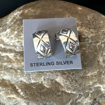 Children Girls Navajo Sterling Silver Stamped Handmade Earrings 0.25" 18635