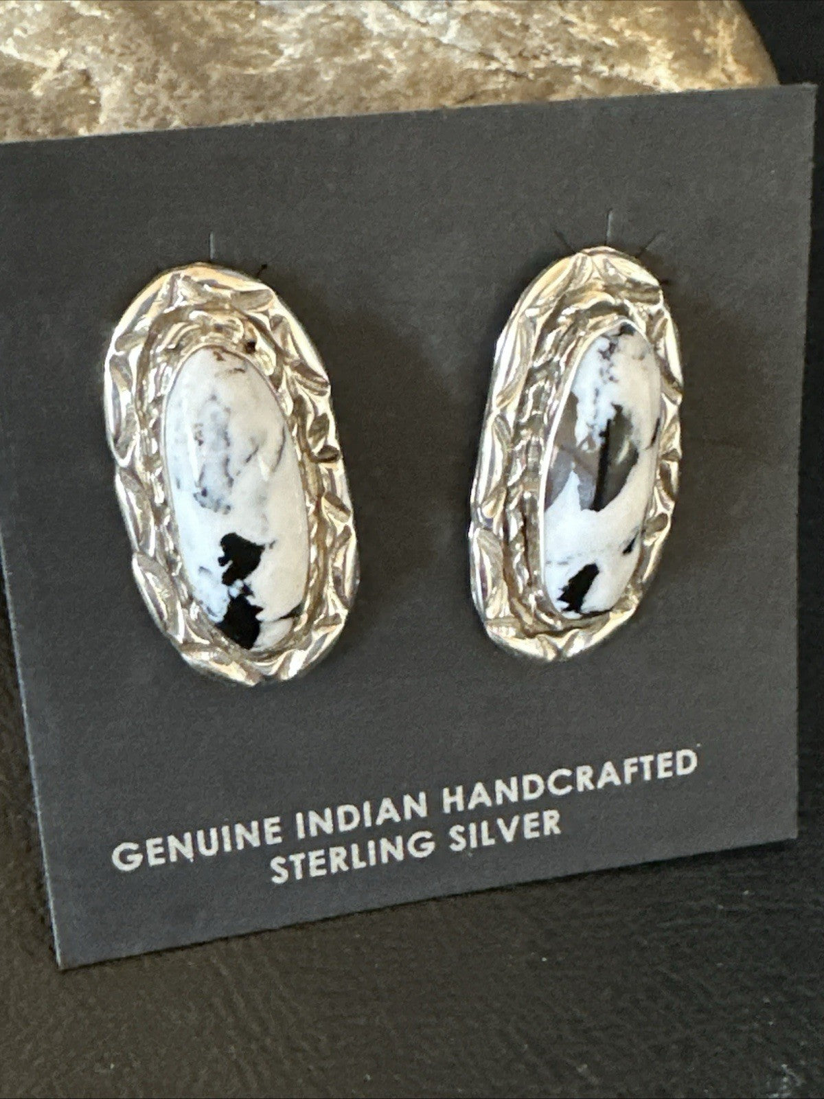 Women White Buffalo Turquoise Navajo Sterling Silver Post Earrings 19094