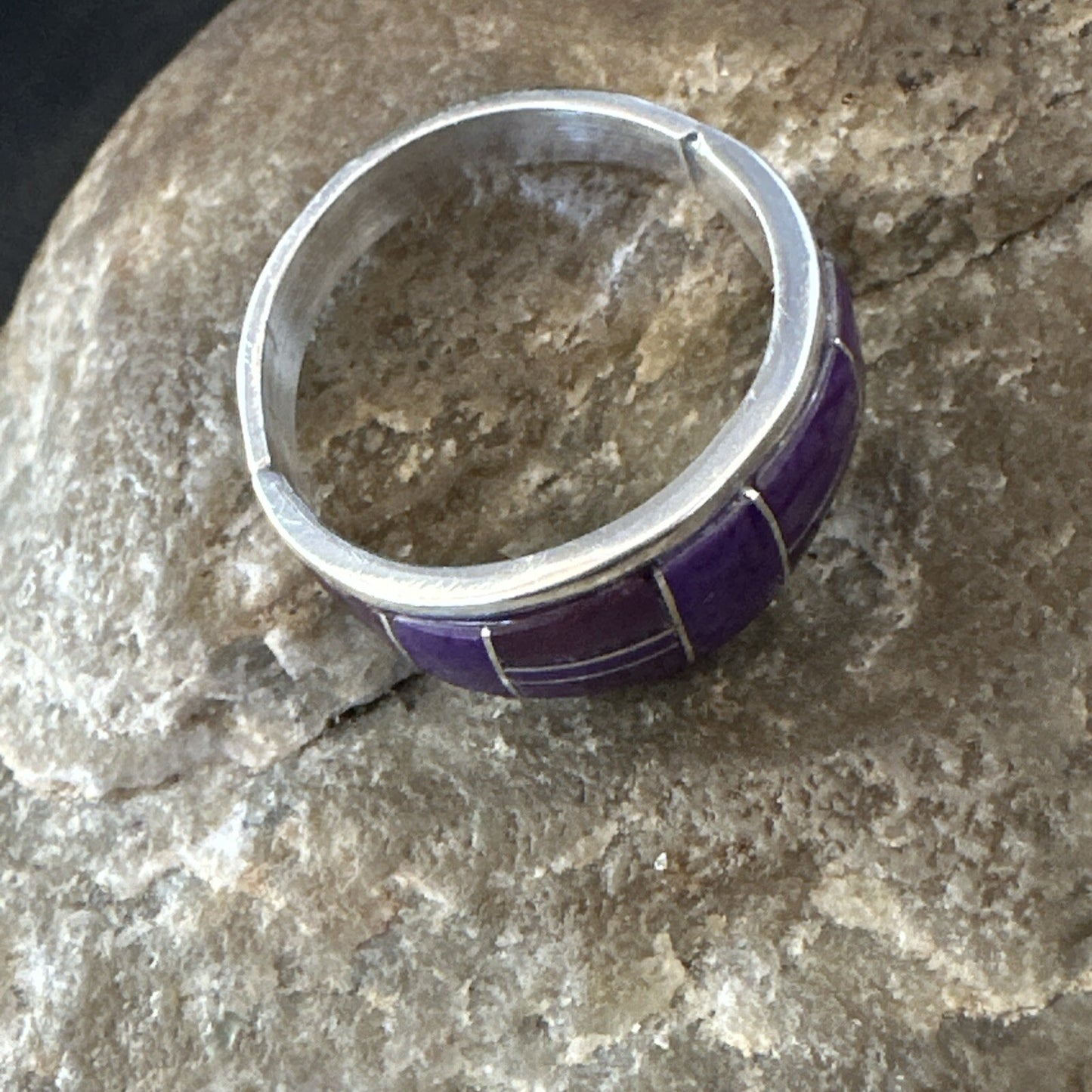 Native Womens  Purple Stone Navajo Sterling Silver Ring Set Sz 10 17778