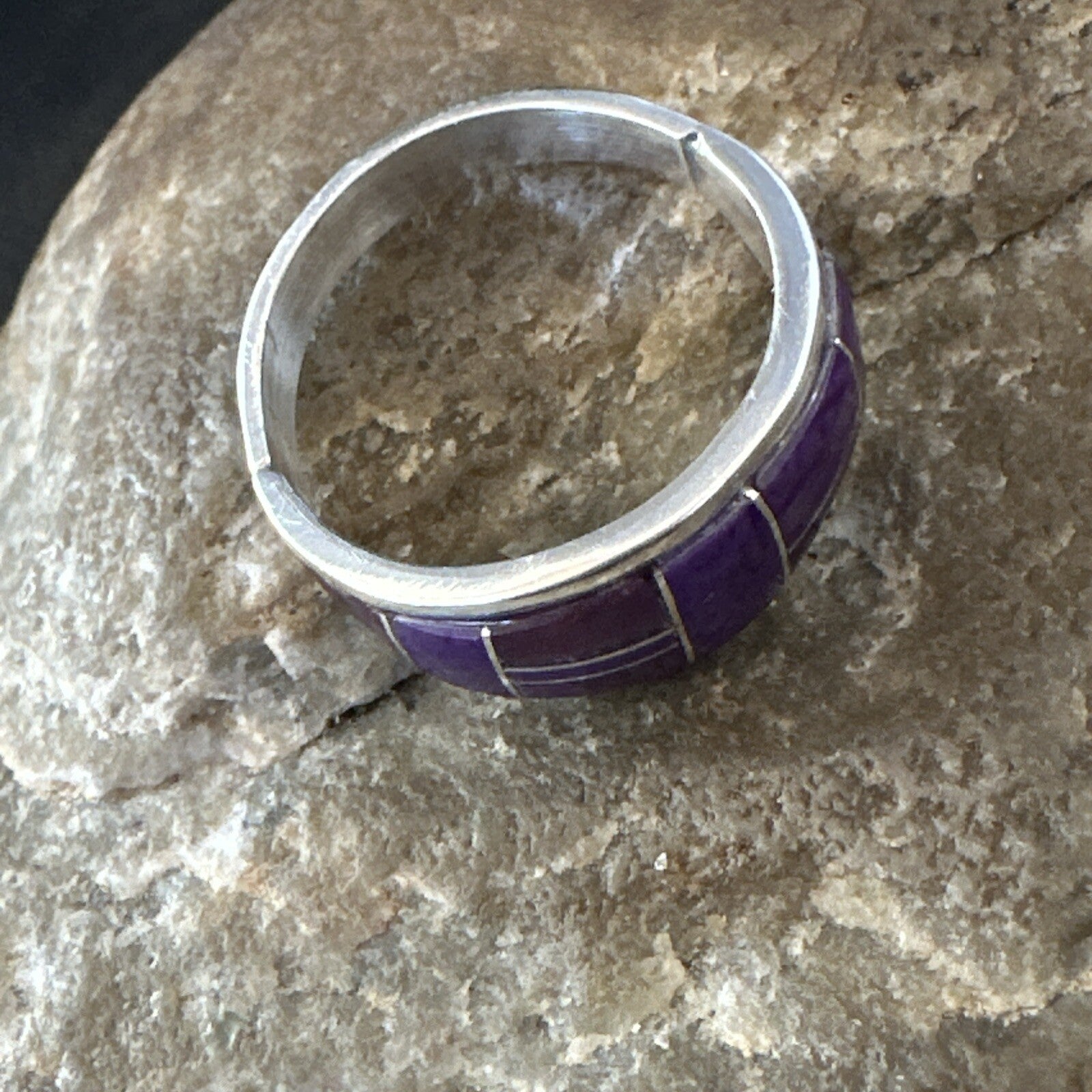Native Womens  Purple Stone Navajo Sterling Silver Ring Set Sz 10 17778