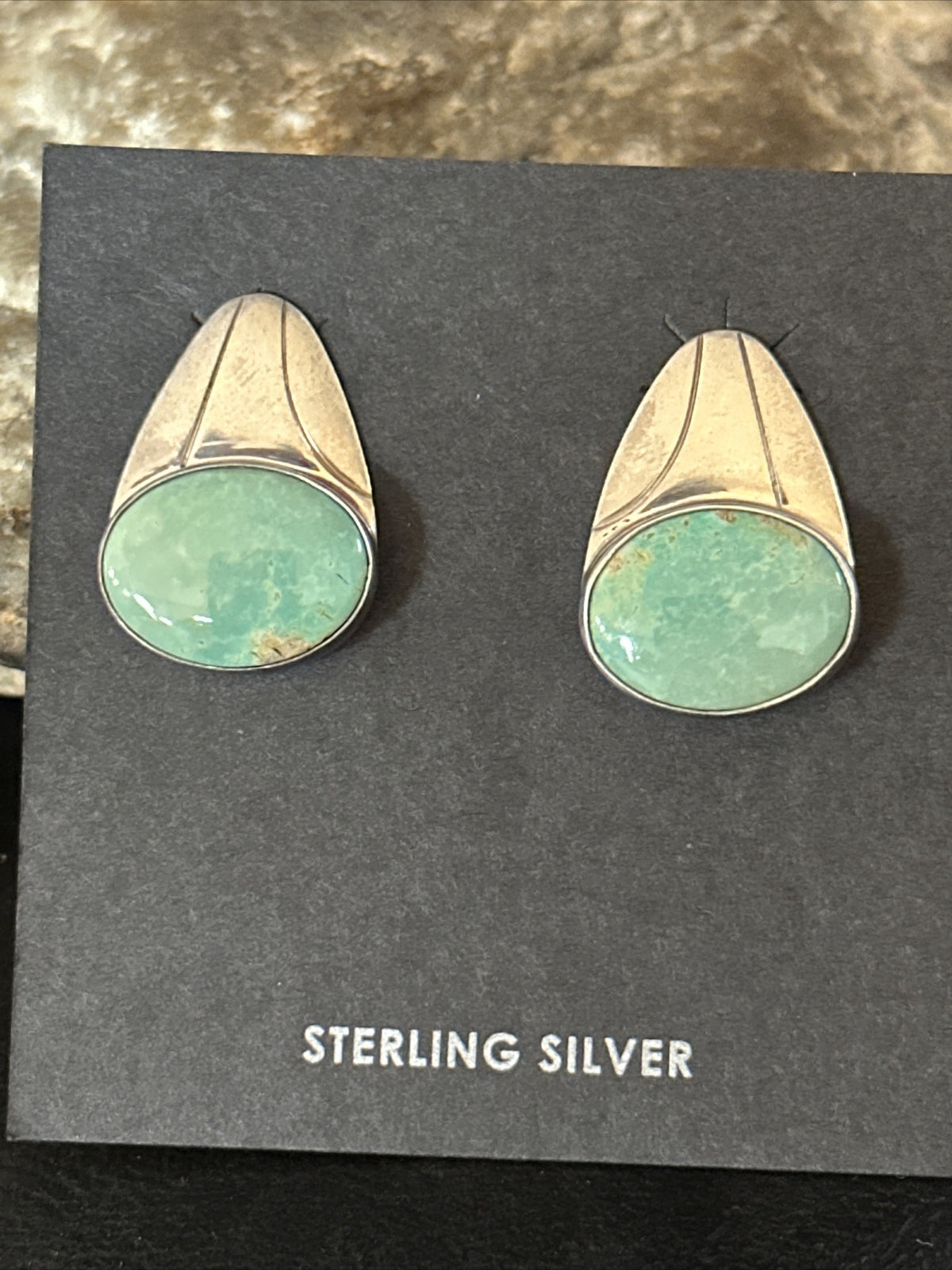 Navajo Green Turquoise Sterling Silver Dangle Earrings 14781