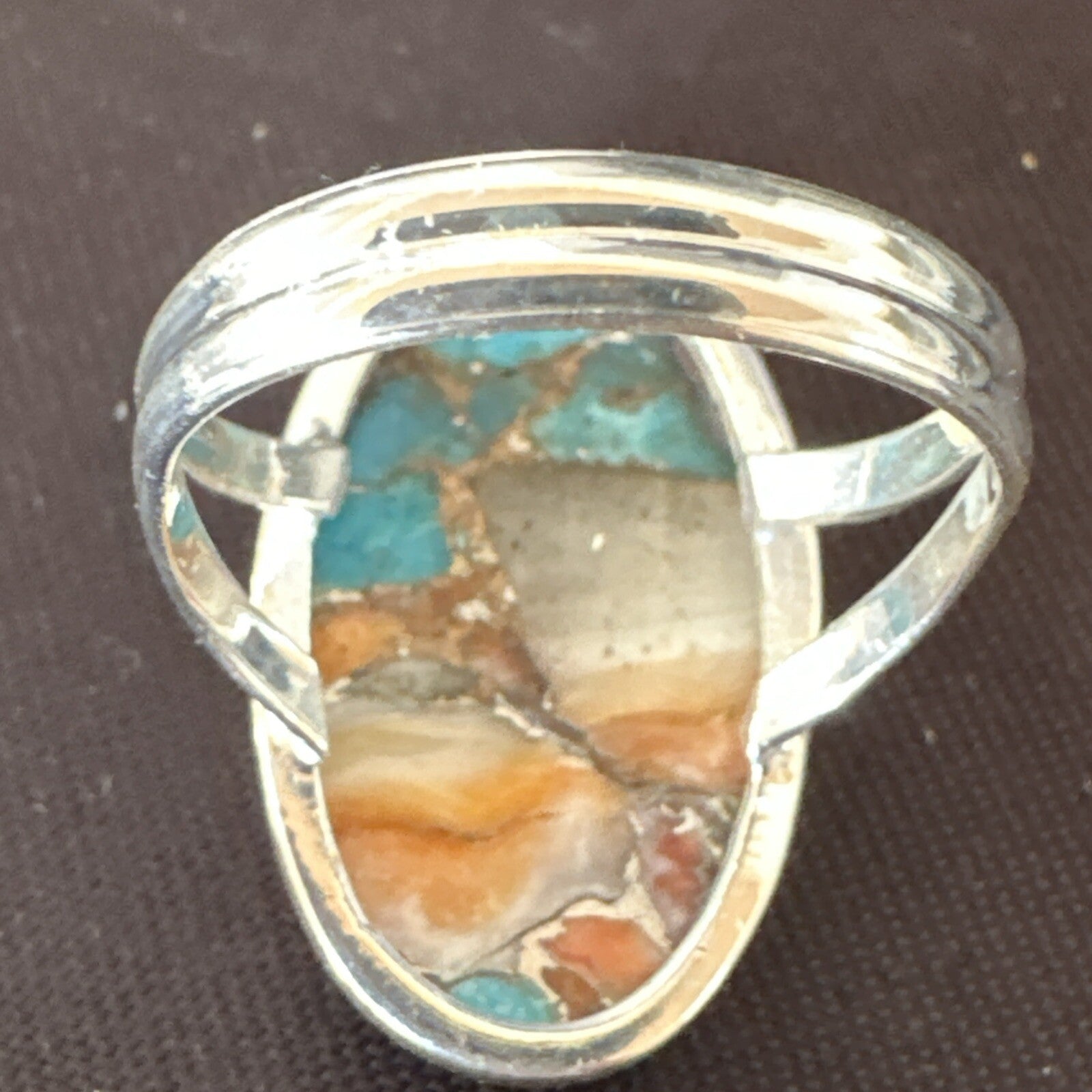 Blue Turquoise Spiny Oyster Southwestern Sterling Silver Ring Size 8 18547