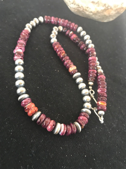 Spiny Oyster Navajo Prearls Sterling Silver 21" Necklace 92907
