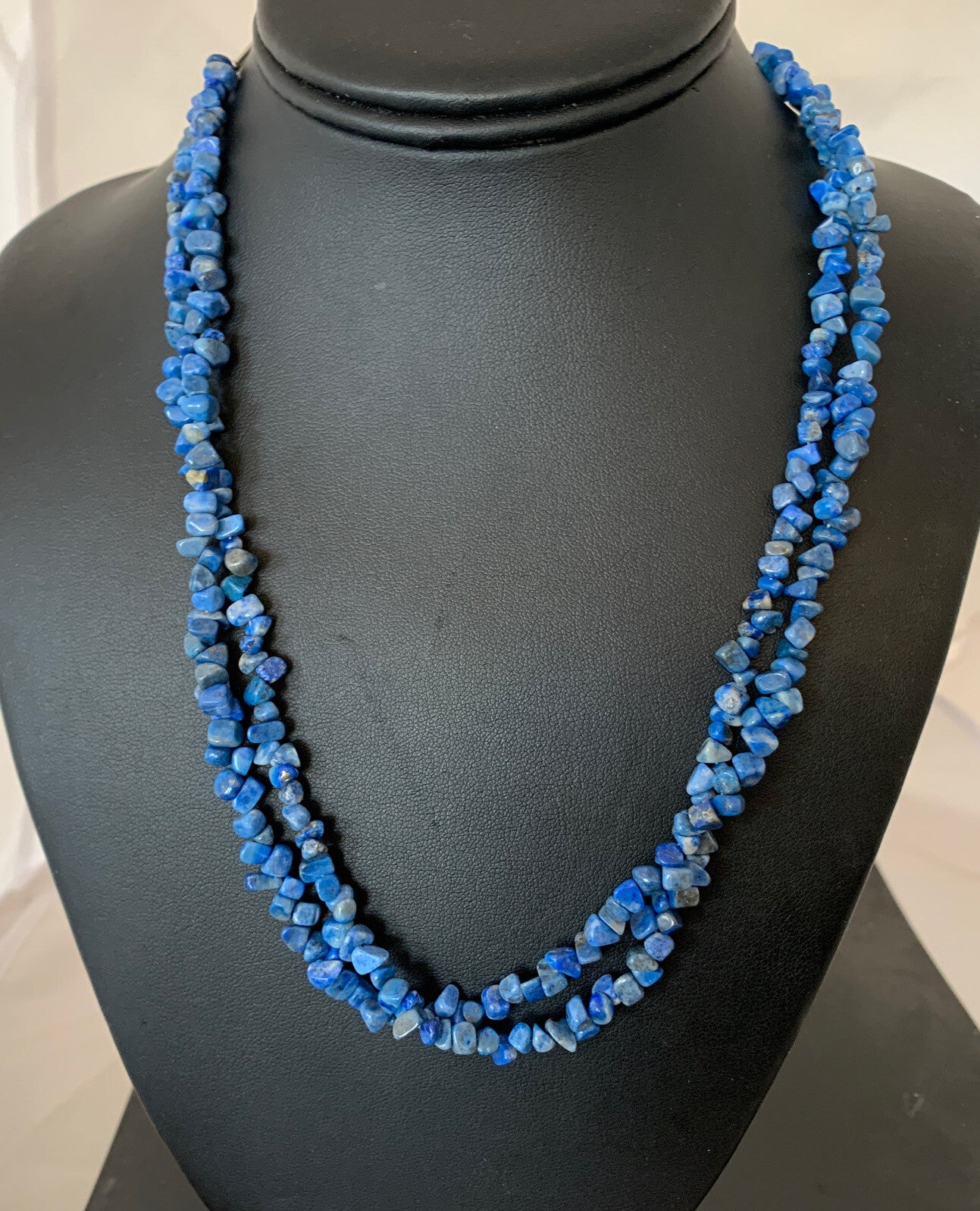 Blue Lapis Bead Liquid Heishi 2 Strands Sterling Silver Tubes Necklace 00851